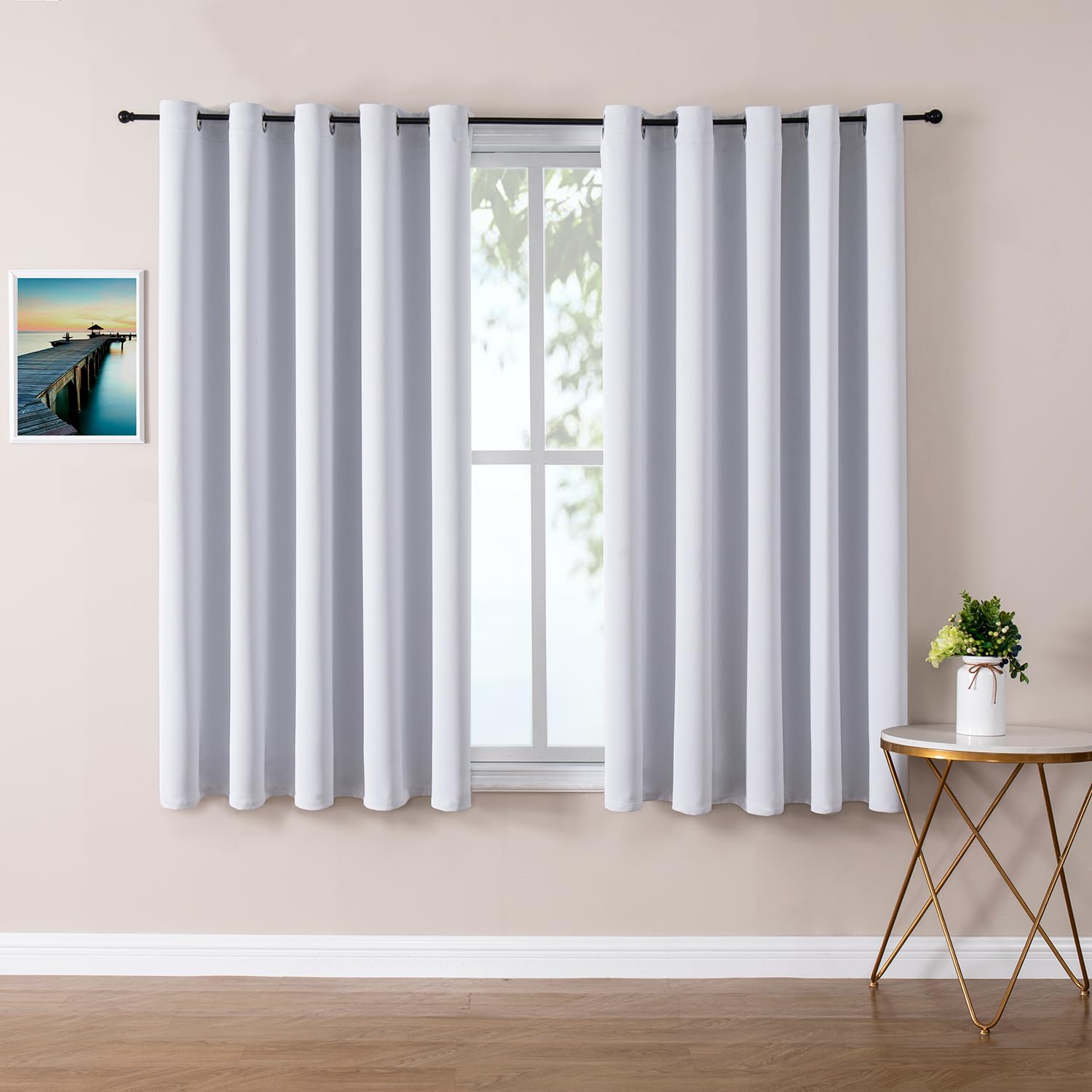 ChrisDowa Room Darkening Curtains for Bedroom and Living Room 70 Inch Wide | 2 Panels Set, Extra Wide, Thermal Insulated, Noise Reducing, Grommet, Blackout Drapes for Window, Greyish White, 70 x 63 Inch