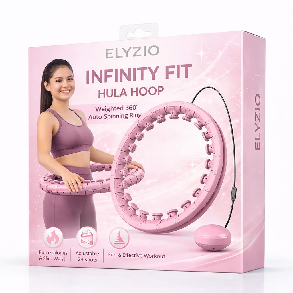 Smart Infinity Hula Hoop for Adults Weighted | 360° Auto Spinning Exercise Ring | Adjustable 24 Knots Waist Trainer | Fat Burn Slim Waist Fitness Tool (Pink Design 2)-image-46