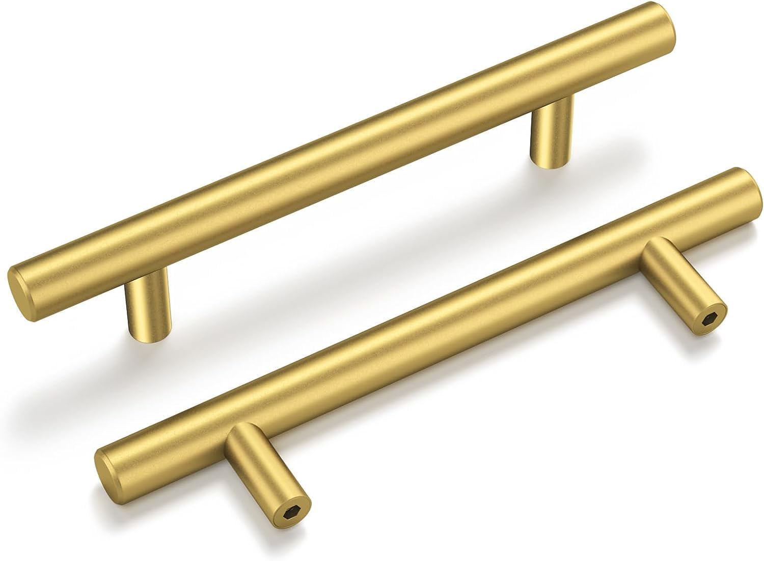 Goldenwarm 4 Pack Gold Drawer Handles 96mm Hole Centers Gold Kitchen Cupboard Handles Brushed Brass Drawer Pulls T-Bar Stainless Steel