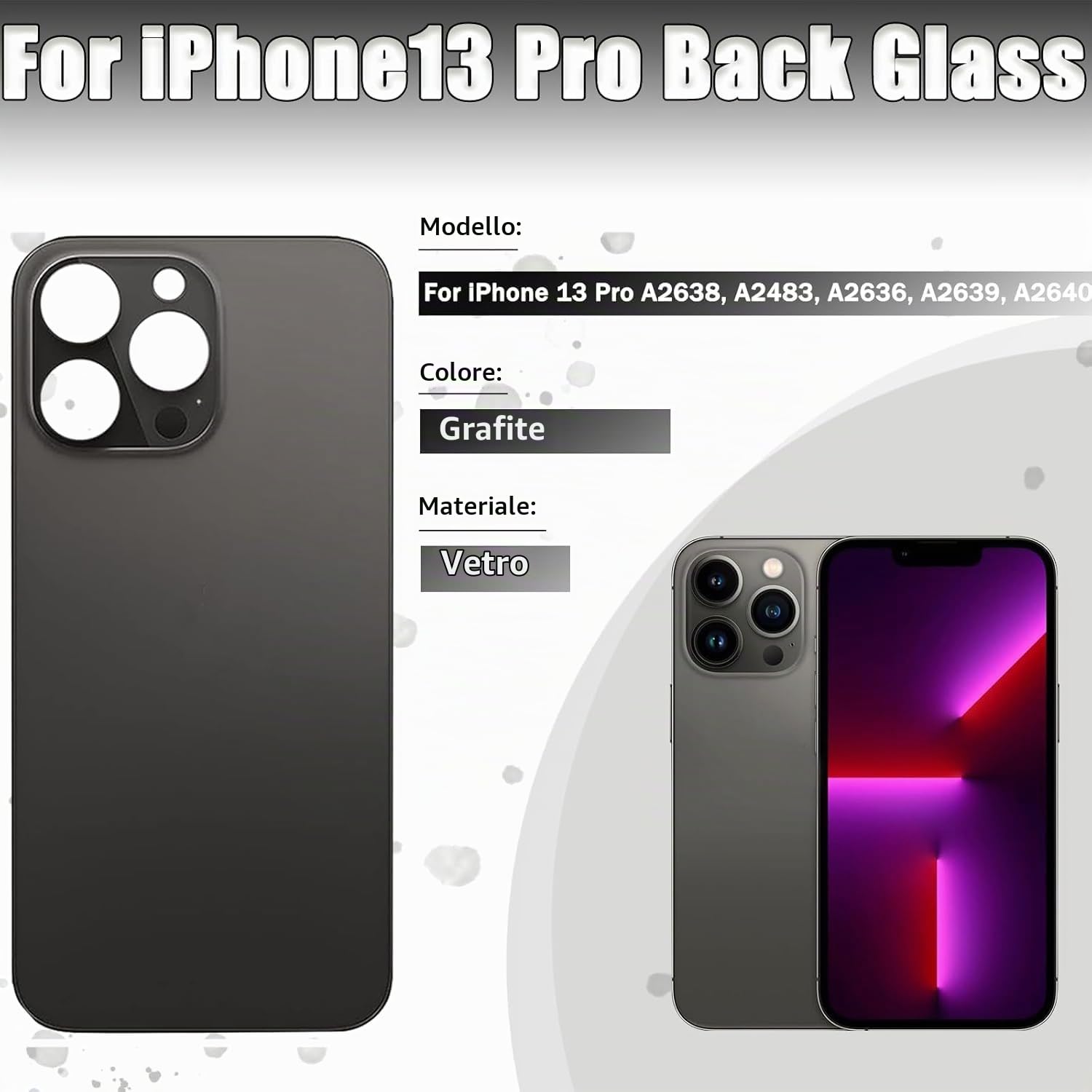 Sostituzione Vetro Posteriore Per IPhone 13 Pro – Cover 6.1” Con Kit Di Riparazione Completo (Oro)