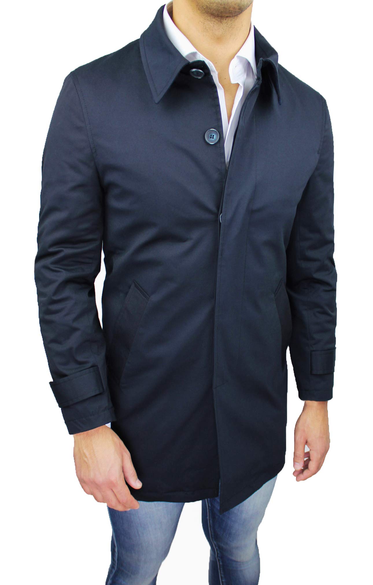 Evoga Giaccone Cappotto Uomo Sartoriale Monopetto Trench Classico Elegante
