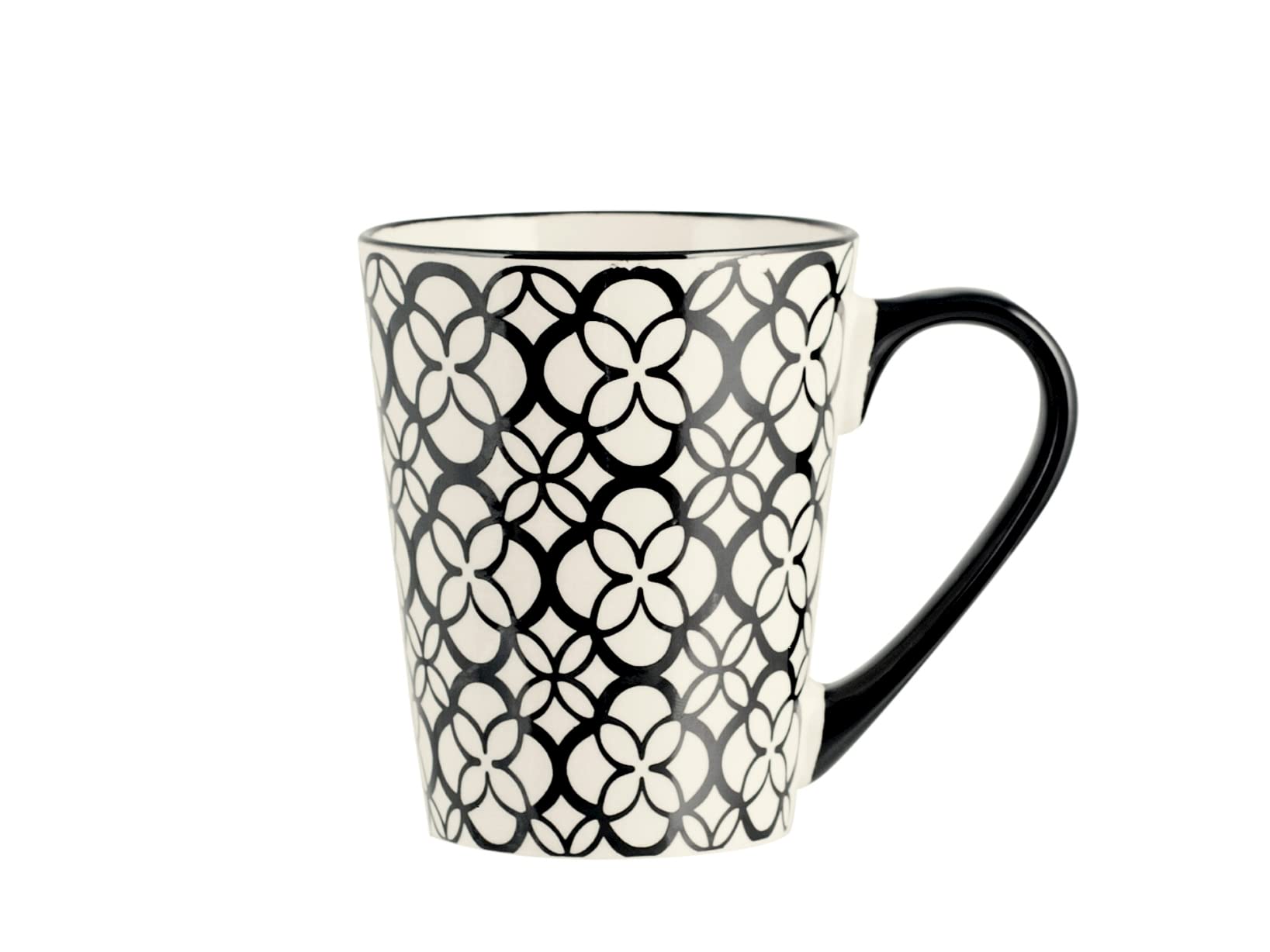 H&H Vhera Set 6 Mug in Stoneware (350 ml) – Eleganti Mug Bianco/Nero con Decorazioni Geometriche – Adatte a Lavastoviglie e Microonde