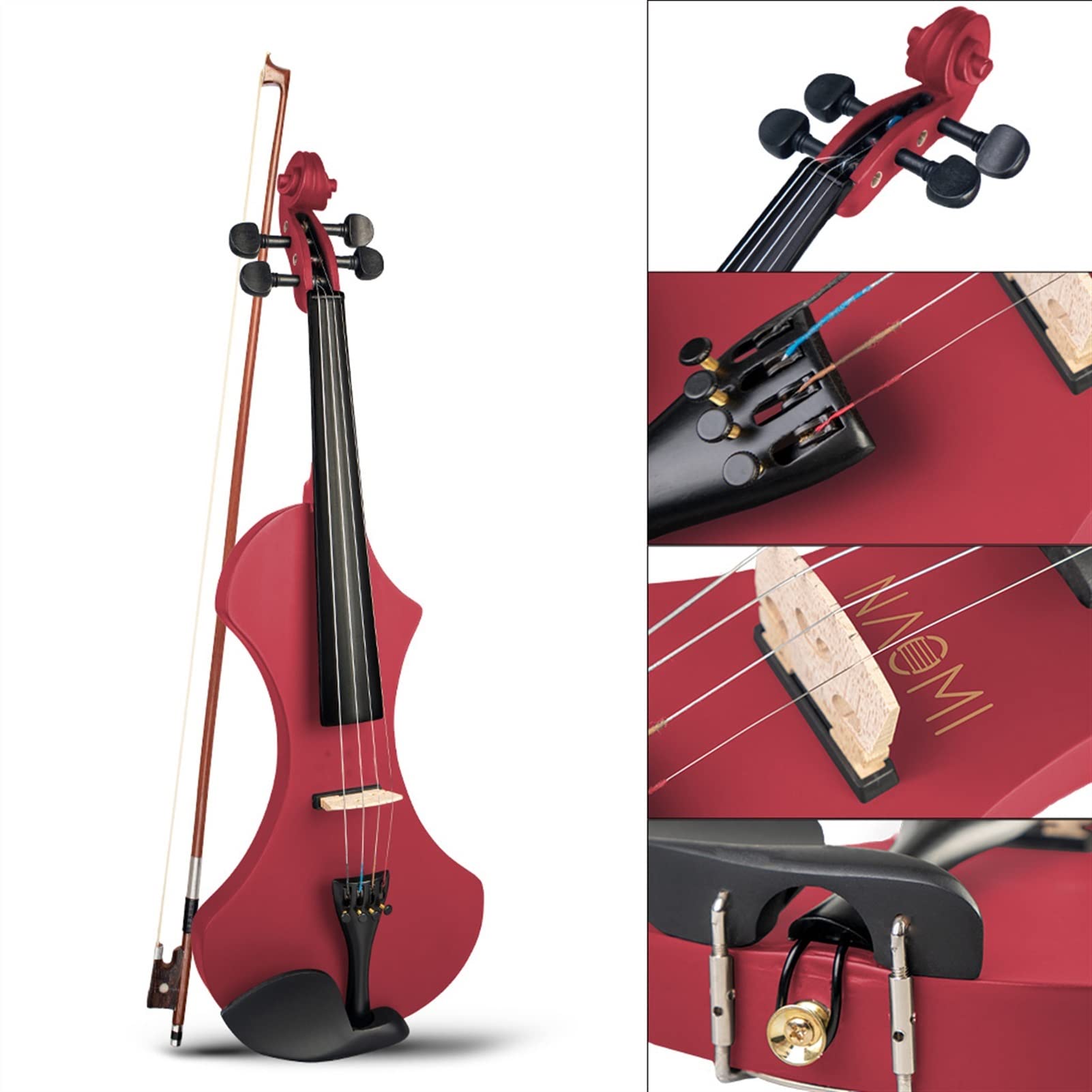 Violino Elettrico 4/4 in Legno Massello Set Silenzioso con Custodia da Trasporto + Cavo Audio + Stringhe Extra + Sintonizzatore + Bridge Violino Studente Kit Violini