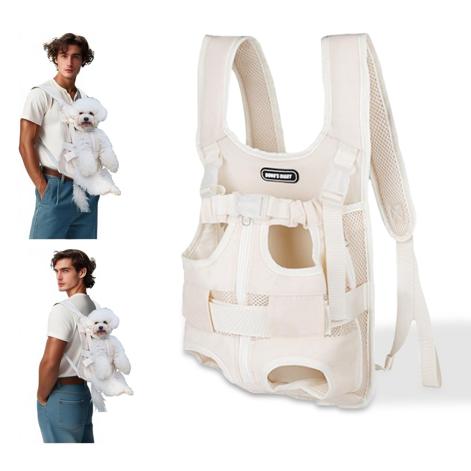 Haustier Rucksack, Hundetrage Verstellbar Hunderucksack Tragbar Atmungsaktives Katzenrucksack, für Klein Mittler Hunde Katze Welpen (Beige, S)