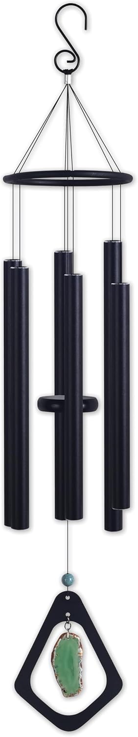 Sunset Vista Designs Windchimes - Large Black Wind Chime for Outside Deep Tone, 54" Long, Green Agate Windcatcher