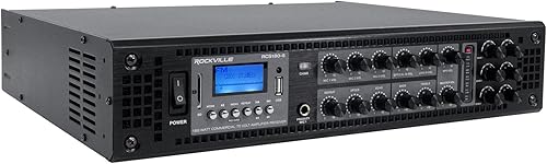 Miniatura 5 de Rockville RCS180-6 180W 6-Zona 70v Amplificador Comercial, Bluetooth, USB/SD/RCA, Mic, Entradas ópticas, FM, para Restaurantes/Oficinas