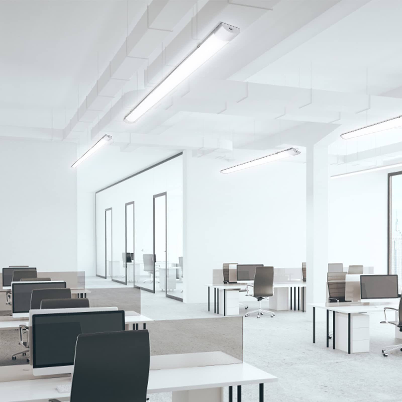 Lampa sufitowa LED, 150 cm, 48 W, wodoszczelność IP65, możliwość połączenia, 4000 K, neutralna biel, 3600 lm, lampa LED do garażu, piwnicy, kuchni, łazienki, warsztatu