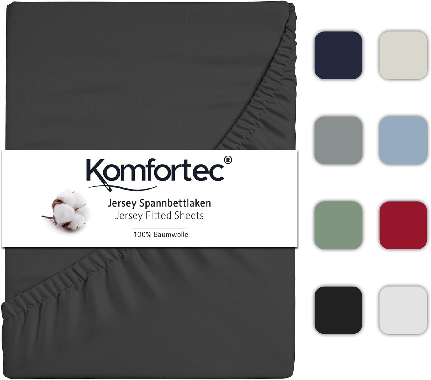 Komfortec Single Fitted Sheet 100% Cotton, 11 inch (30 cm) Deep Pocket – Charcoal