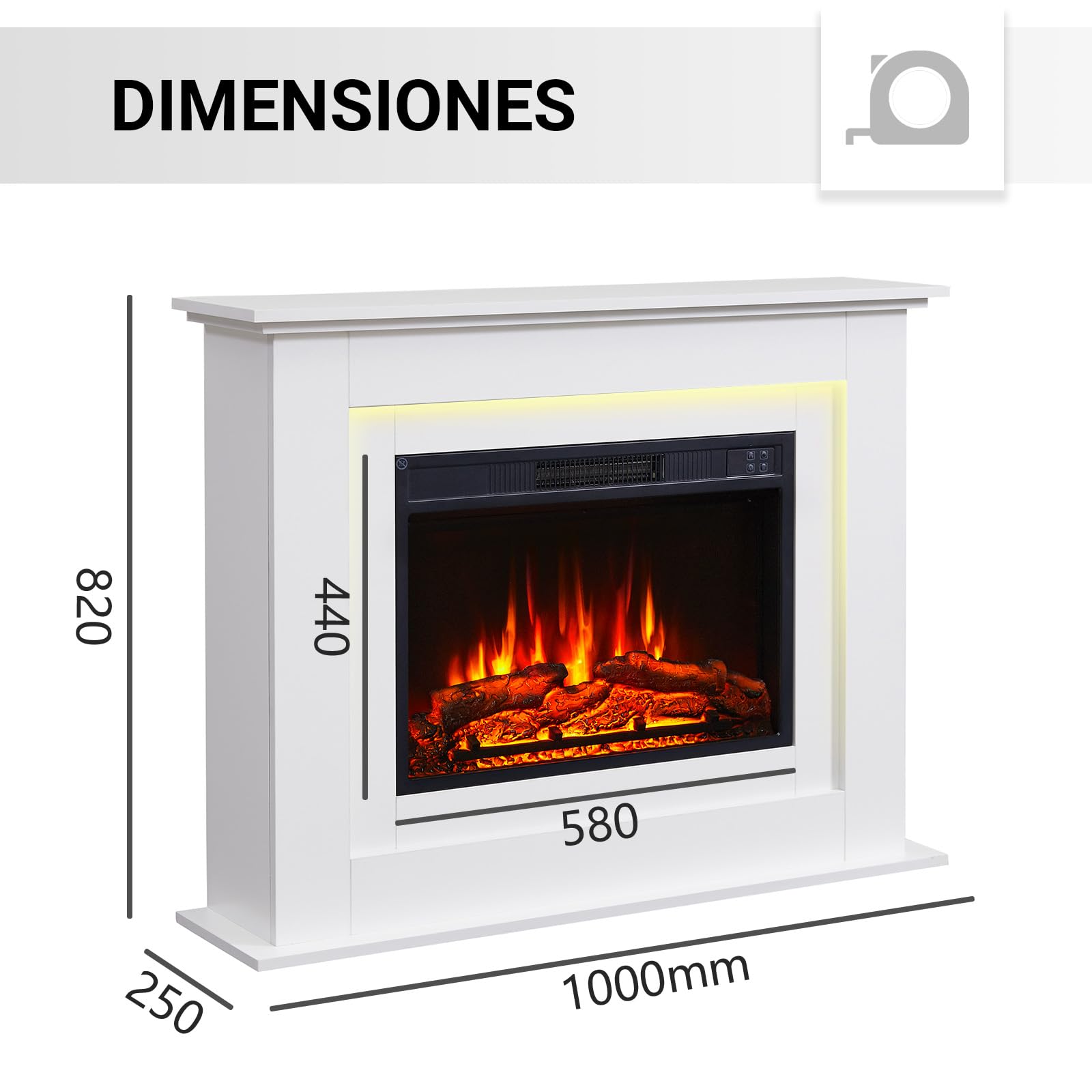 BALDERIA Finn - Chimenea eléctrica con Mueble Blanco, Estufa eléctrica bajo Consumo