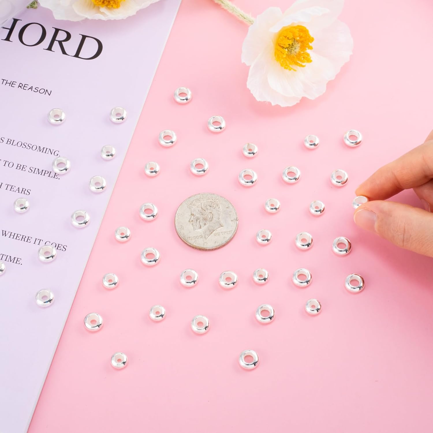 30pcs 8/9.5/10mm Stopper Beads, Metal Silicone Rondelle Spacer Beads with Rubber Inside, Silver Adjustable Loose Bead Charm Wedding Accessories for DIY European Bracelet Necklace Jewelry Making - Image 6