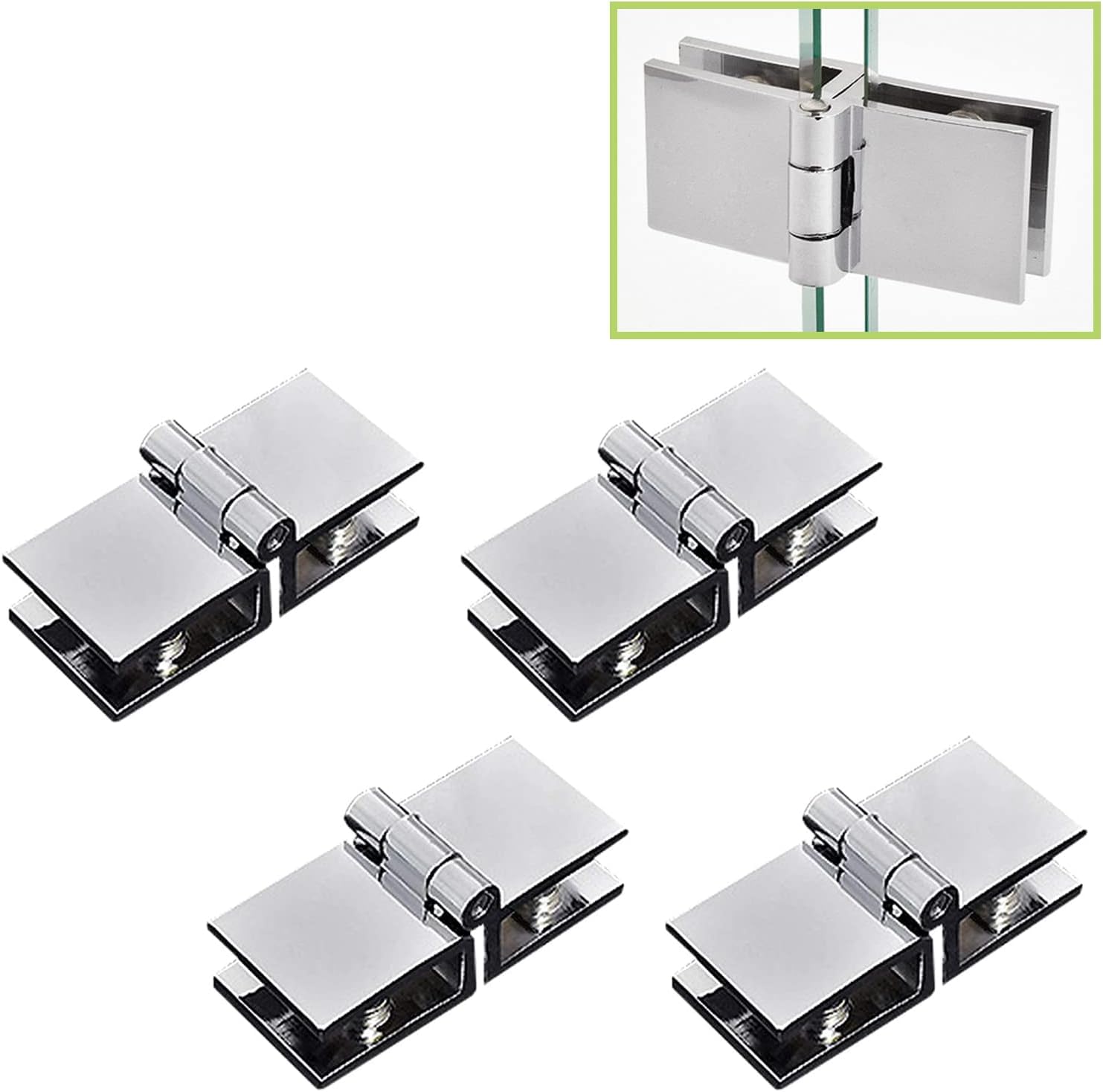 Oricalchasm 180 Degree Double Side 4Pcs 180 Degree Zinc Alloy Adjustable Clamp Hinges Bright Finish For 5-8Mm Frameless Glass Cabinet Door(180 Degree Double Side)