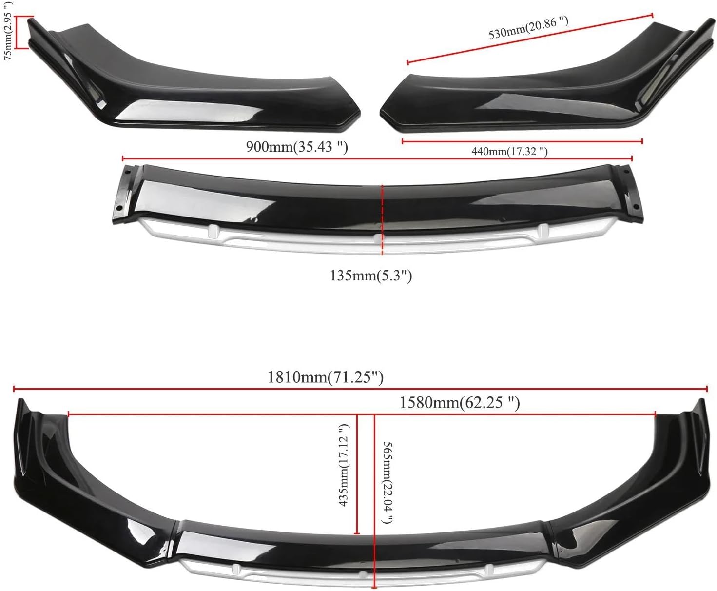 車用フロントスポイラー ユニバーサルカーフロントバンパーリップボディキットスポイラー ABS 装飾ストリップバンパーカナードリップス