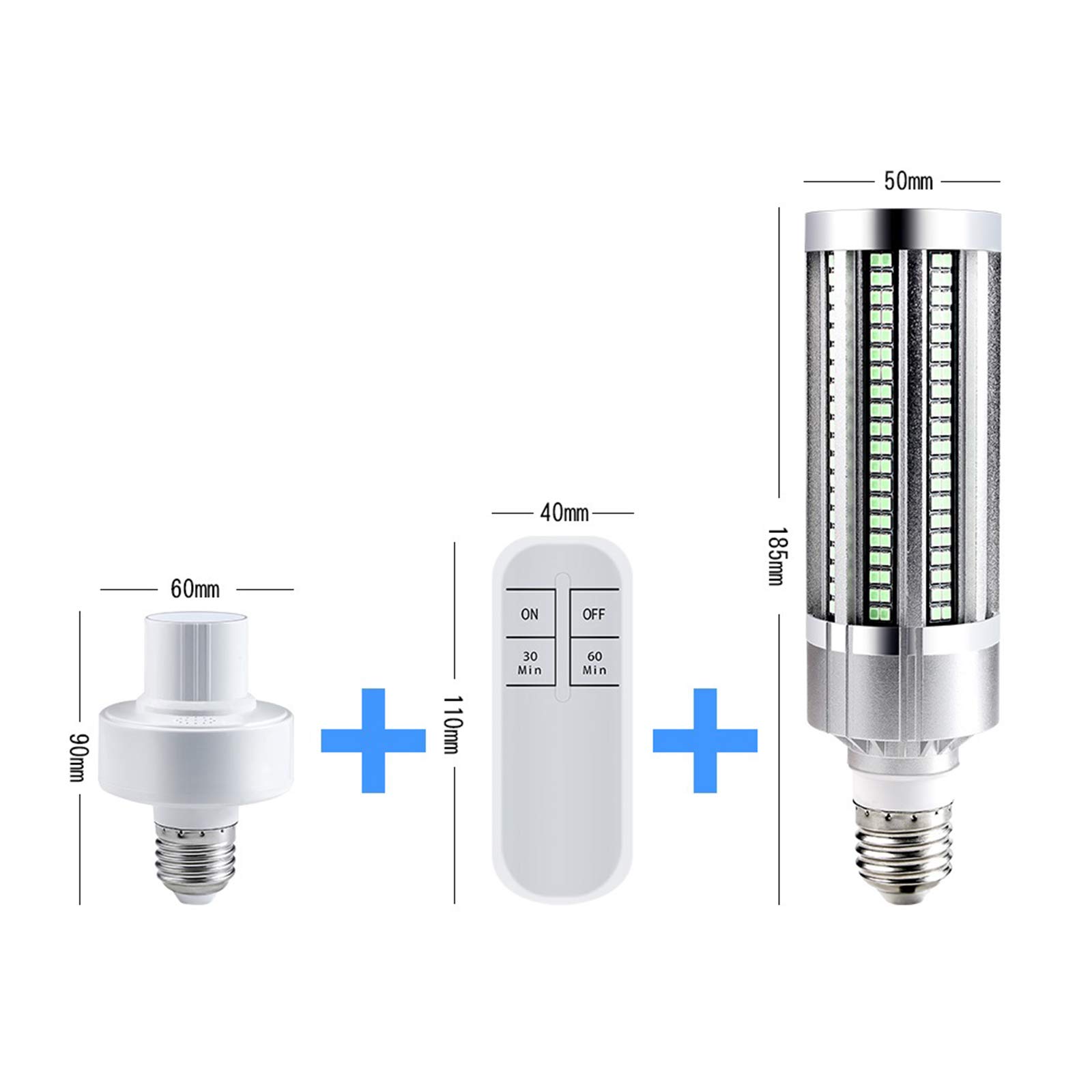 60 W lampa do usuwania sterylizacji UV, UVC, żarówka do dezynfekcji ozonu, E27 LED, pilot zdalnego sterowania UV, lampa antybakteryjna, żarówka + pilot zdalnego sterowania