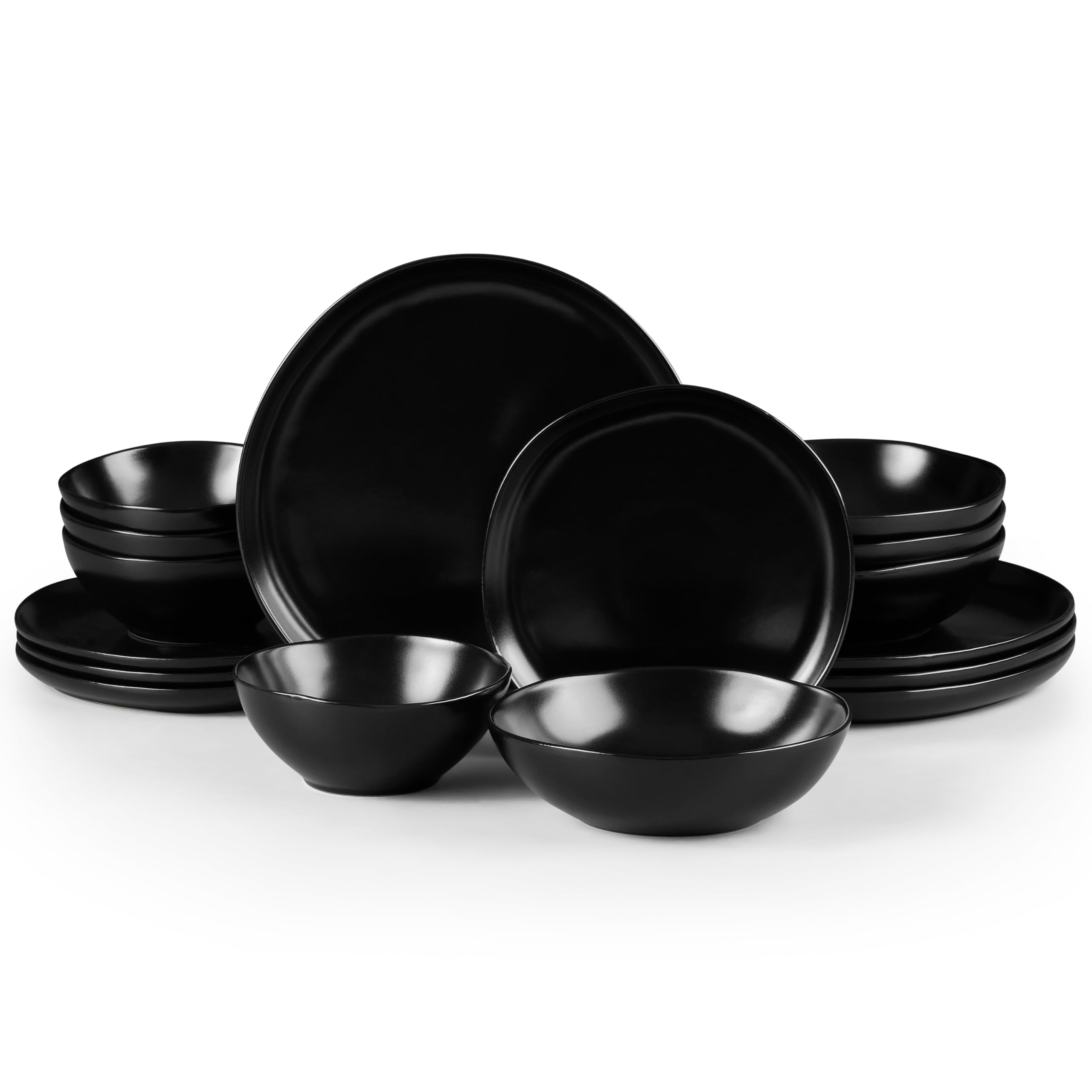 HaWare Plates and Bowls Set, Stoneware Dinnerware Sets, 16-Piece Hand-painted Dishware for 4, Ceramic Dish Set for Home Kitchen, Scratch Resistant, Microwave and Dishwasher Safe, Matte Black