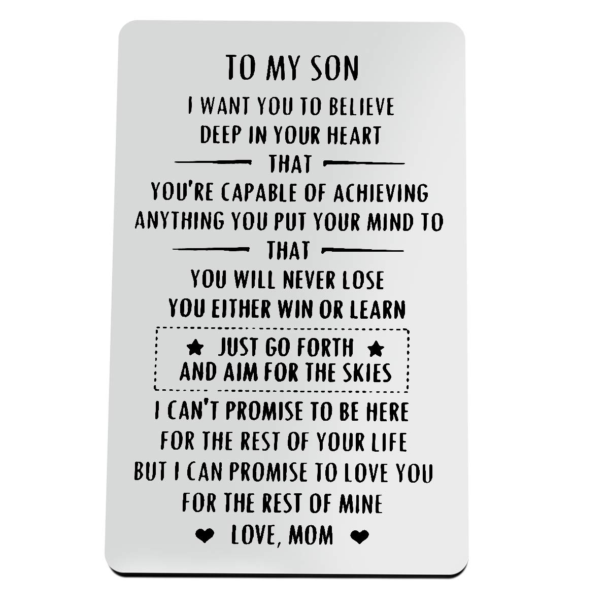 Inspirational Gifts for Son from Mom To My Son Motivational Gift Engraved Metal Wallet Inserts Encouragement Gifts for Son Birthday Card Christmas Graduation Gifts Inspirational Card Gifts for Boy