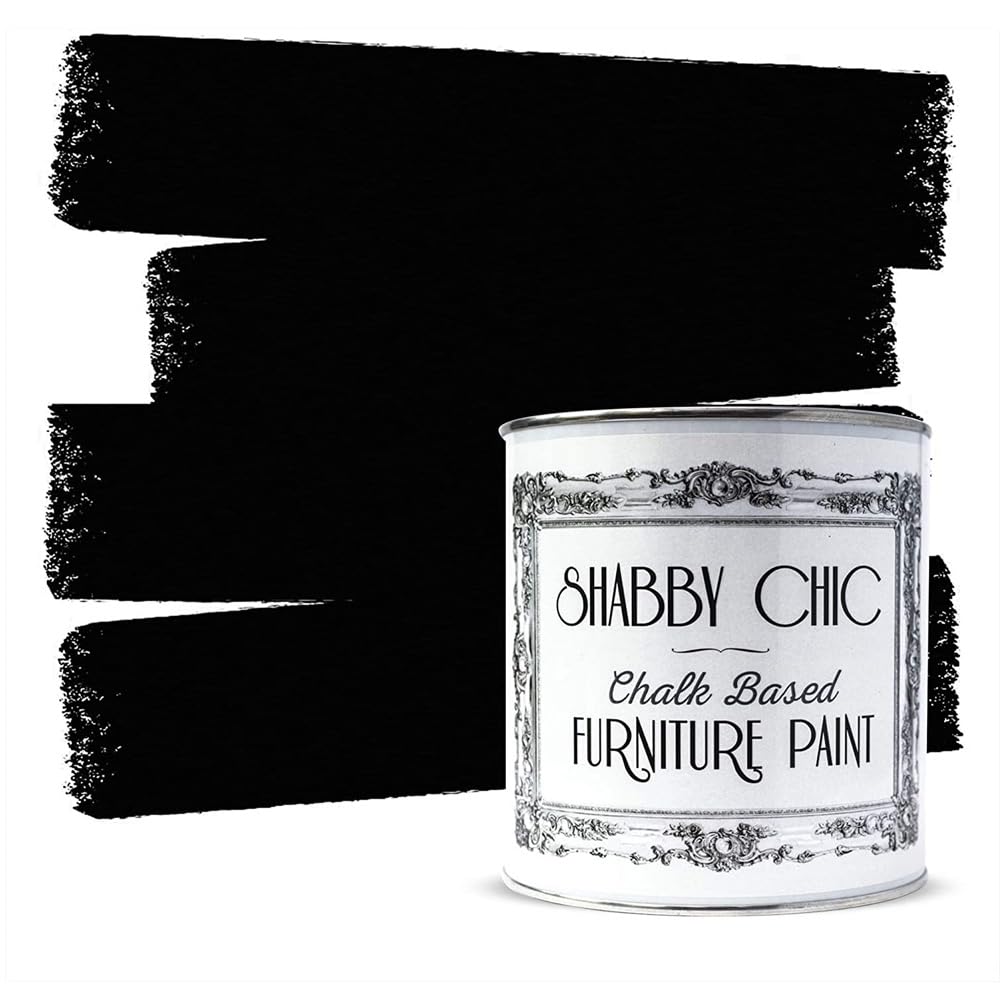 Shabby Chic Chalk Based Furniture Paint, Black Liquorice - 1 L | Distressed Matt Finish for Furniture, Home Decor or DIY Projects | Interior & Exterior | Non-Sand, Suitable for Wood, Plastic & Metal