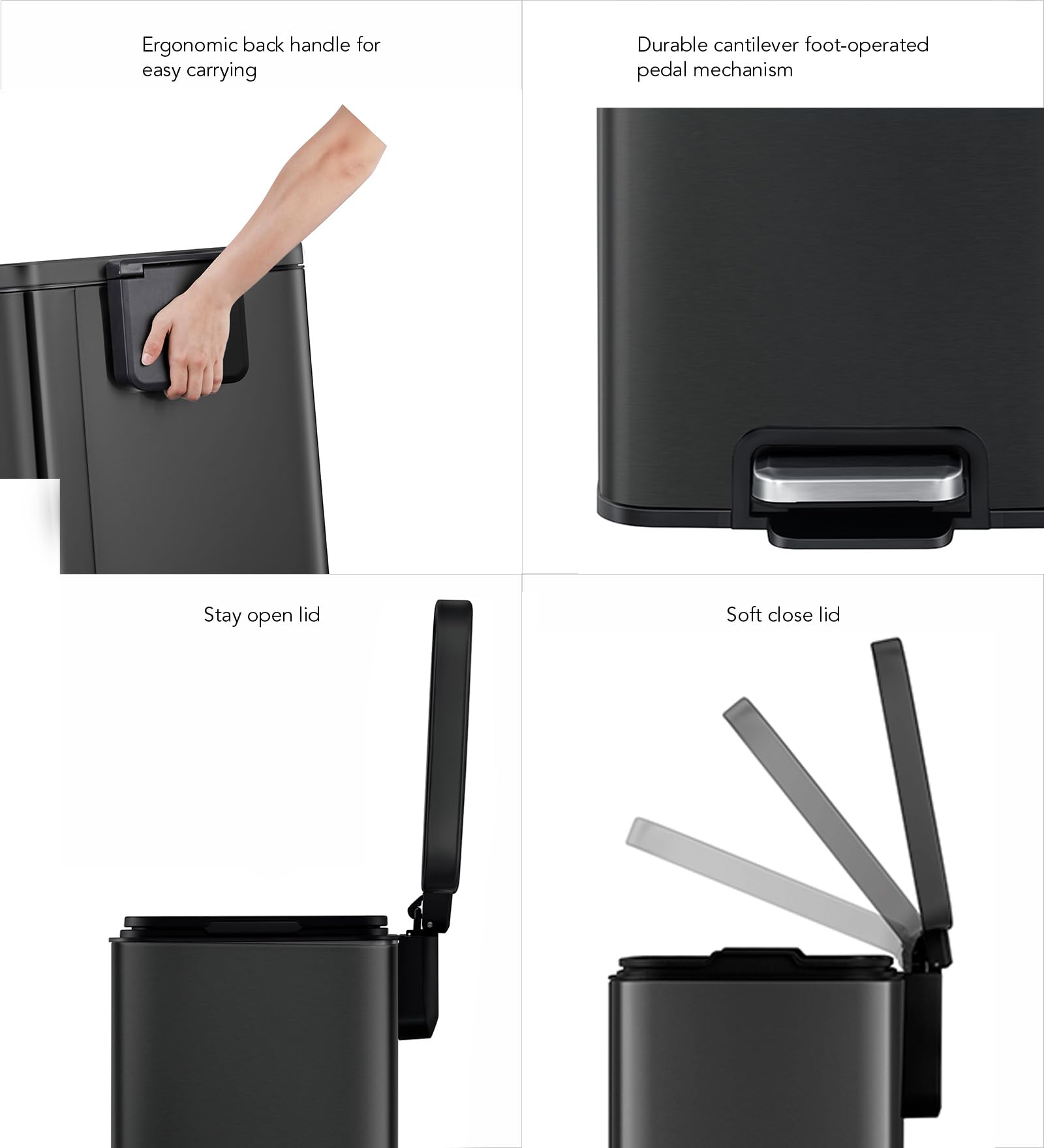 Obsessions EKO 12L Step Trash Can - Matte Black -4