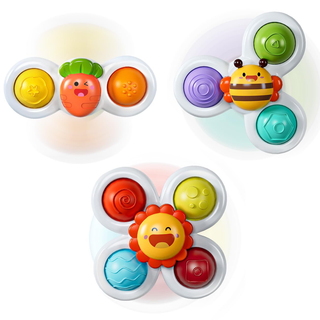 3PCS Suction Cup Spinners: Fidget Toys for 1 Year Old Boy Girl, Sensory Bath Toys for Toddlers 1-3, Stocking Stuffers & Birthday Gift for Babies 10+ Months