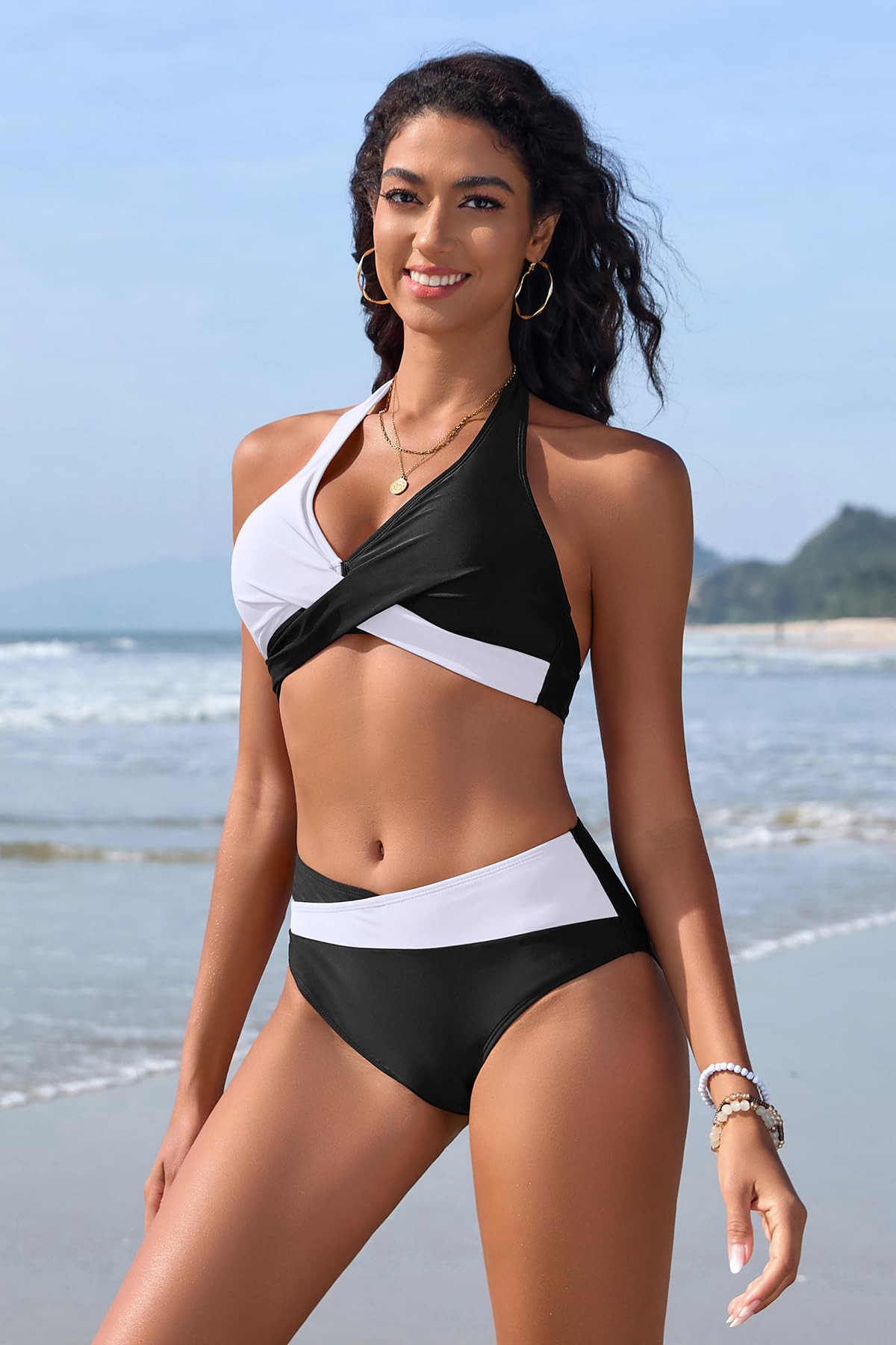 SHEKINI Trajes de baño de dos piezas para mujer, conjunto de bikini sexy con cuello en V y lazos