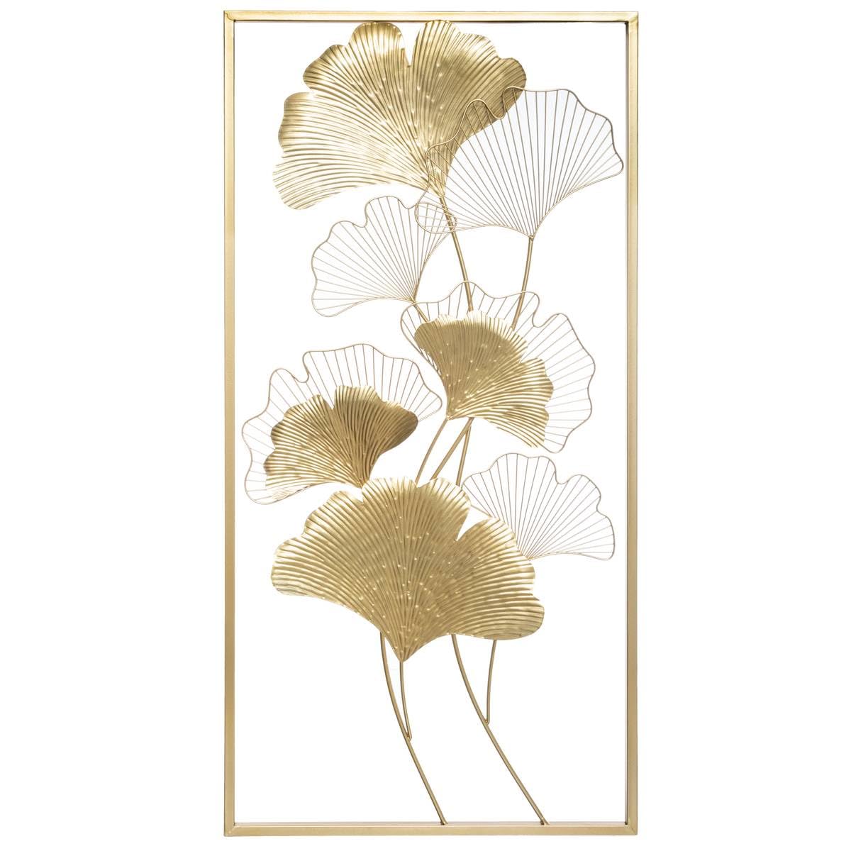 Décoration murale "Ginko", métal 50 × 100 cm - Or - Atmosphera