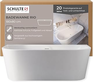 Schulte Badewanne Rio inkl. vormontierter Schürze, 180x80 cm, Komplett inkl. Fußgestell und Ablauf, aus hochwertigem Acryl in Weiß glänzend