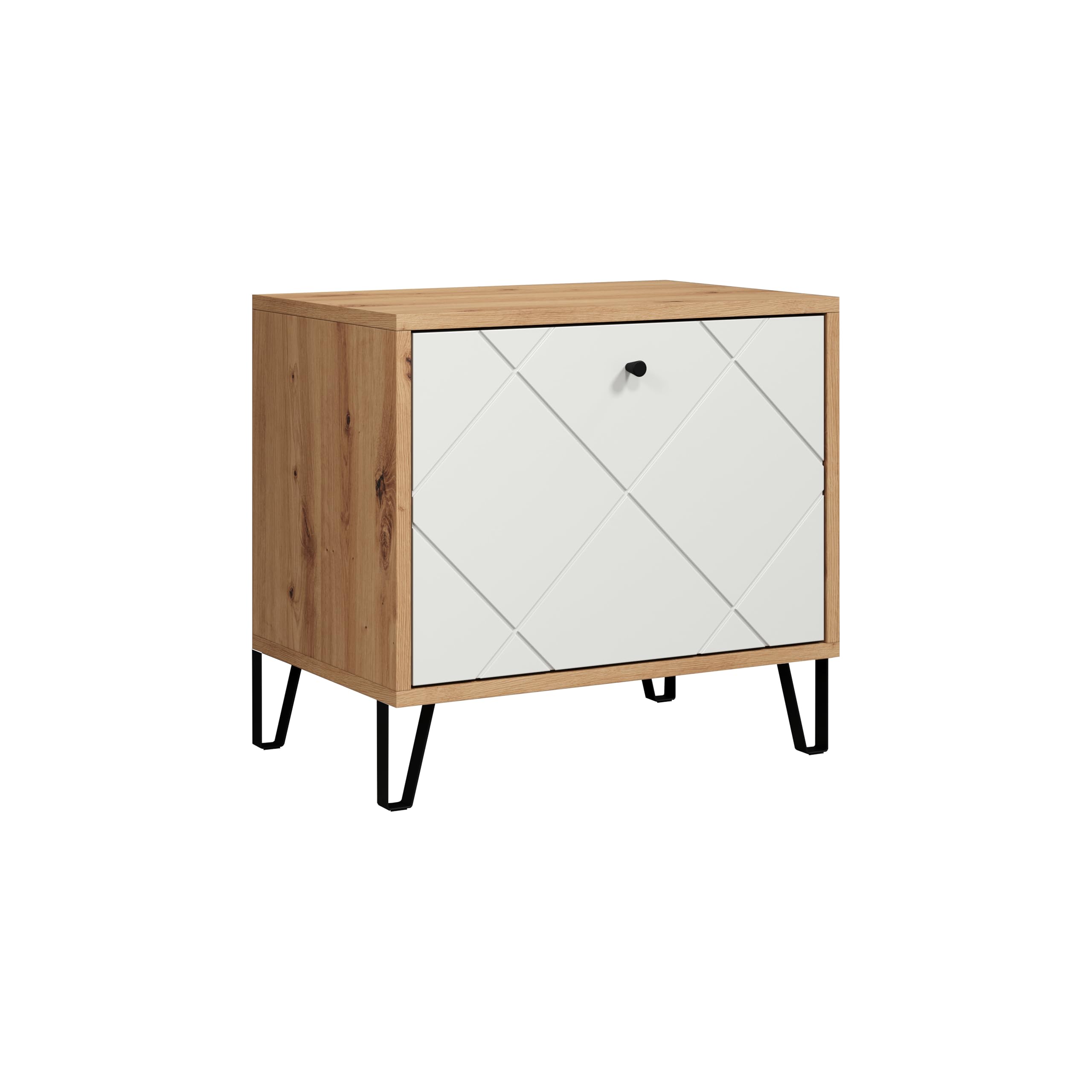 trendteam smart living - Touch - Sitzbank - Eiche/Weiß - Garderobenbank mit Platz für 4 Schuhpaare - Moderne Metallfüße - (BxHxT) 63 x 56 x 40 cm - Klappe mit Soft-Close Funktion - Rautenoptik