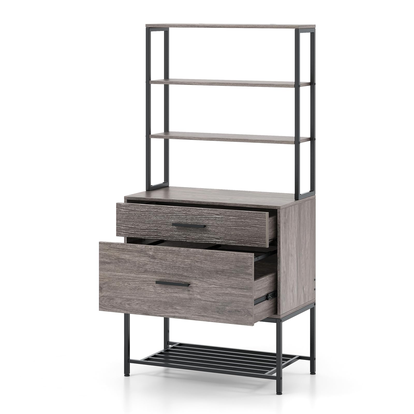 RELAX4LIFE Scaffale Libreria a 5 Livelli, Suppoto per Stampante, Mobile Portadocumenti Schedario da Ufficio, Armadietto Multifunzionale per Soggiorno, Studio, Camere da Letto (GRIGIO)