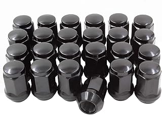 Wheel Accessories Parts Set of 24 Black 7/16 Lug Nuts Closed End Bulge Acorn Lug Nut Style 1.38" Long Cone Seat 19mm (3/4") Hex Wheel Lug Nut (7/16 UNF, Black)