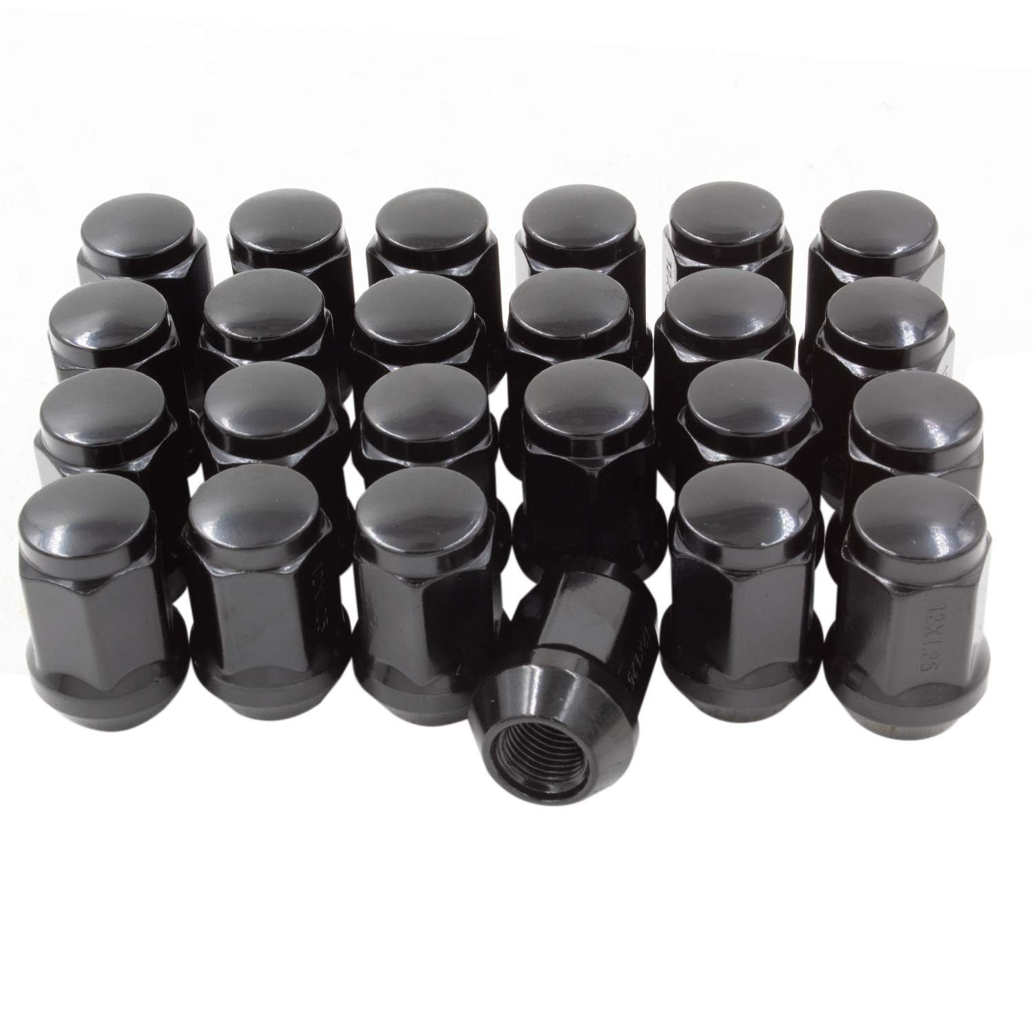 Wheel Accessories Parts Set of 24 Black 12x1.25 Lug Nuts Closed End Bulge Acorn Lug Nut Style 1.38