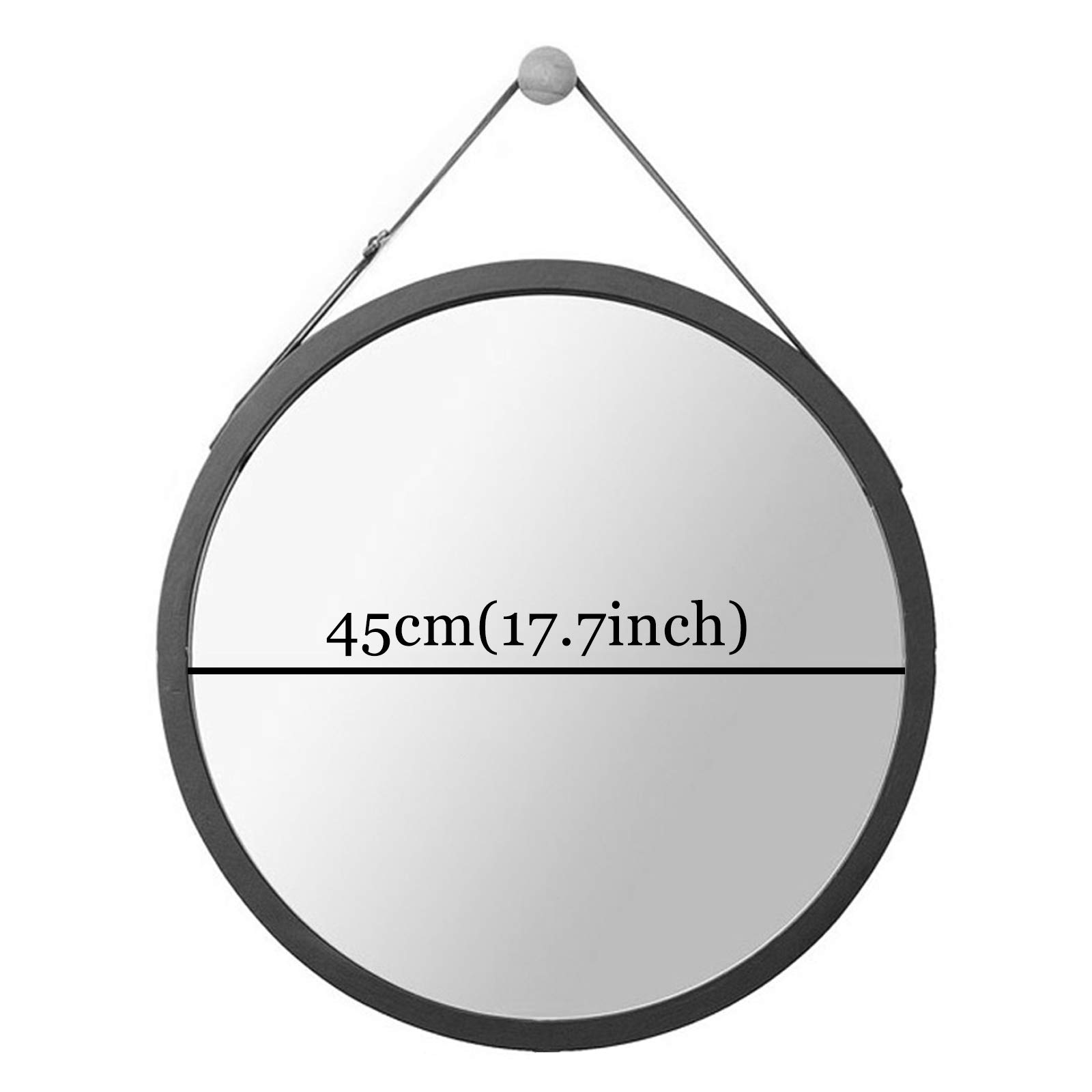 Specchio Espejo de baño de pared con Correa Ajustable, Redondo, Simple, HD, Plateado, Marco de Madera maciza, Ideal para dormitorio, Sala de estar, pasillo (Blanco, 45 cm).