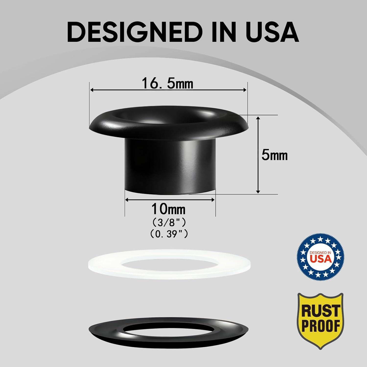 3/8 inch Grommets.RUSTPROOF Solid Brass Eyelets Refill for Grommet Tool. Use for Clothes Fabric Canvas Banner.12 Sizes is aviliable(3/8"/10mm/300sets/Black)