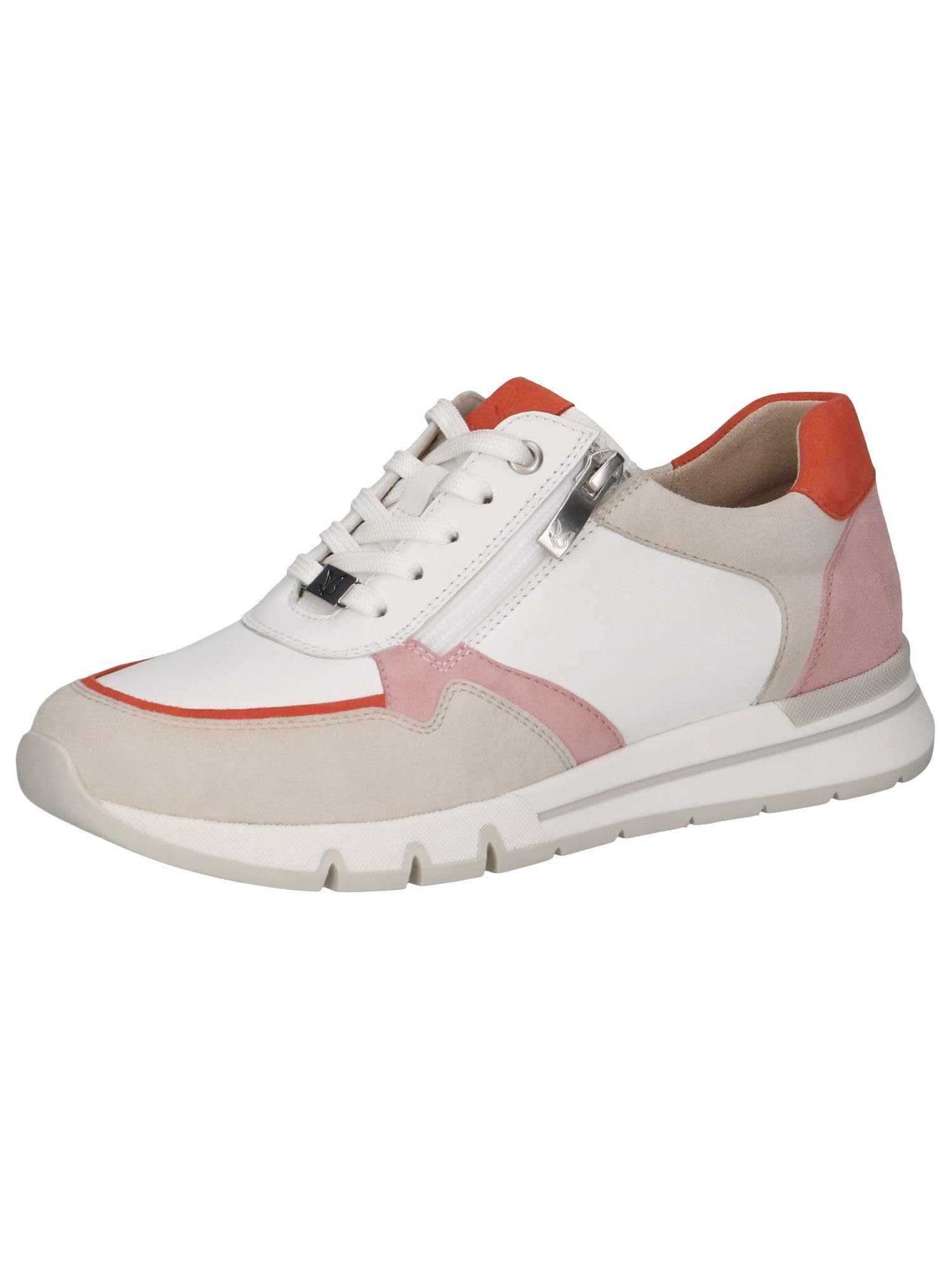 CAPRICE Comfort Women's Flat Leather Sneakers with Zipper, White (White Comb), 3.5 UK