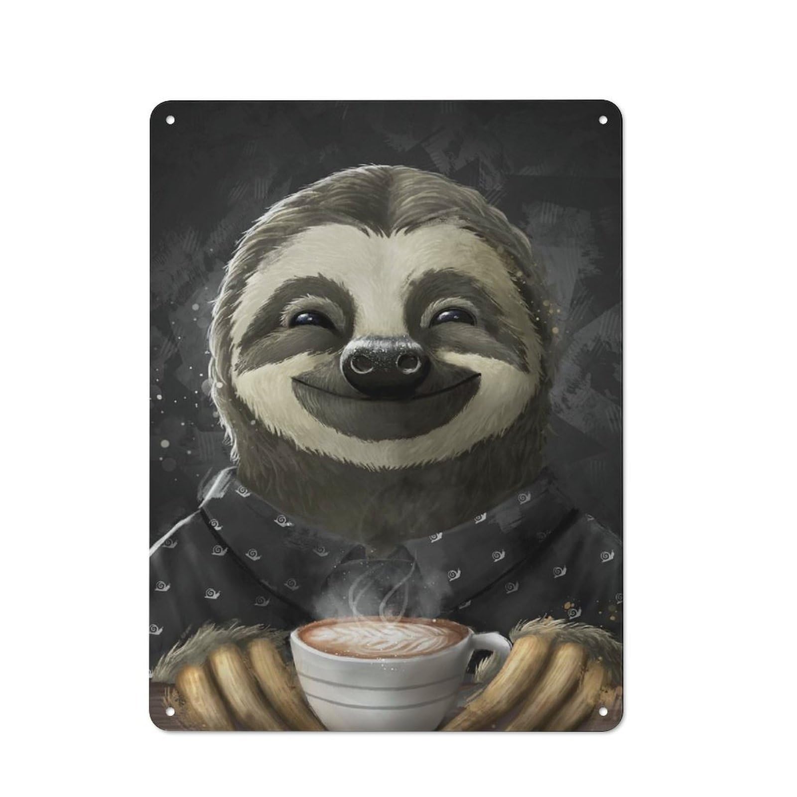 Junmoney Style-7 Retro-Style Tin Sign 40X30cm Featuring Morning Sloth Coffee Black For Hallway Wall, For Garage, Workshop And Man Cave Decoration