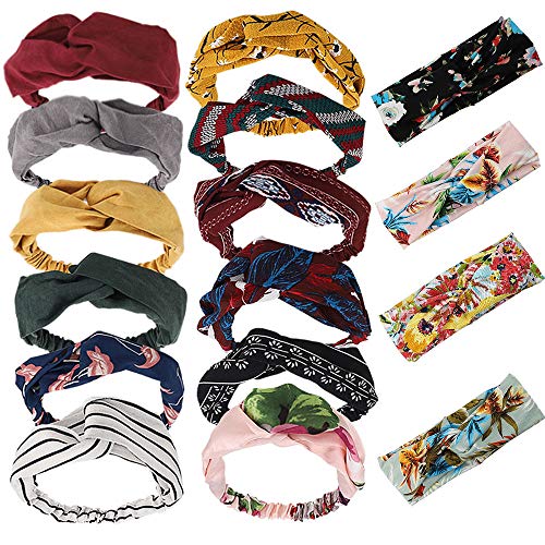 SGHUO 16 Packs Headbands for Women's Hair, Floral Bandeau Hair Band, Criss Cross Wrap Elastic Hair Accessories