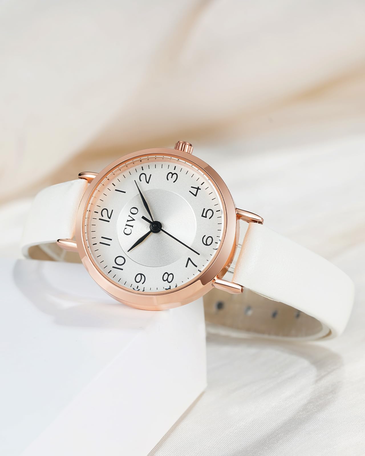 CIVO Reloj Mujer Fácil de Leer: Esfera Pequeña con Números Arábigos Agujas para Uso Diario - Analógico Cuarzo Reloj de Pulsera con Correa de Cuero - Regalo para Ella