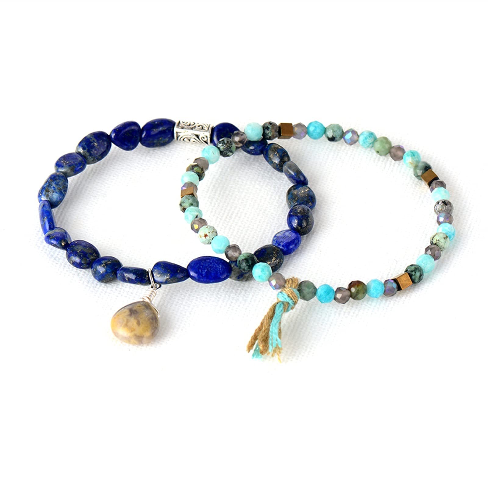 Natursteinarmband Damen Armbänder Homme Edelsteine ​​Lapislazuli Elastisches Armband Perlen Stretch Quaste Armband Armband Schmuck