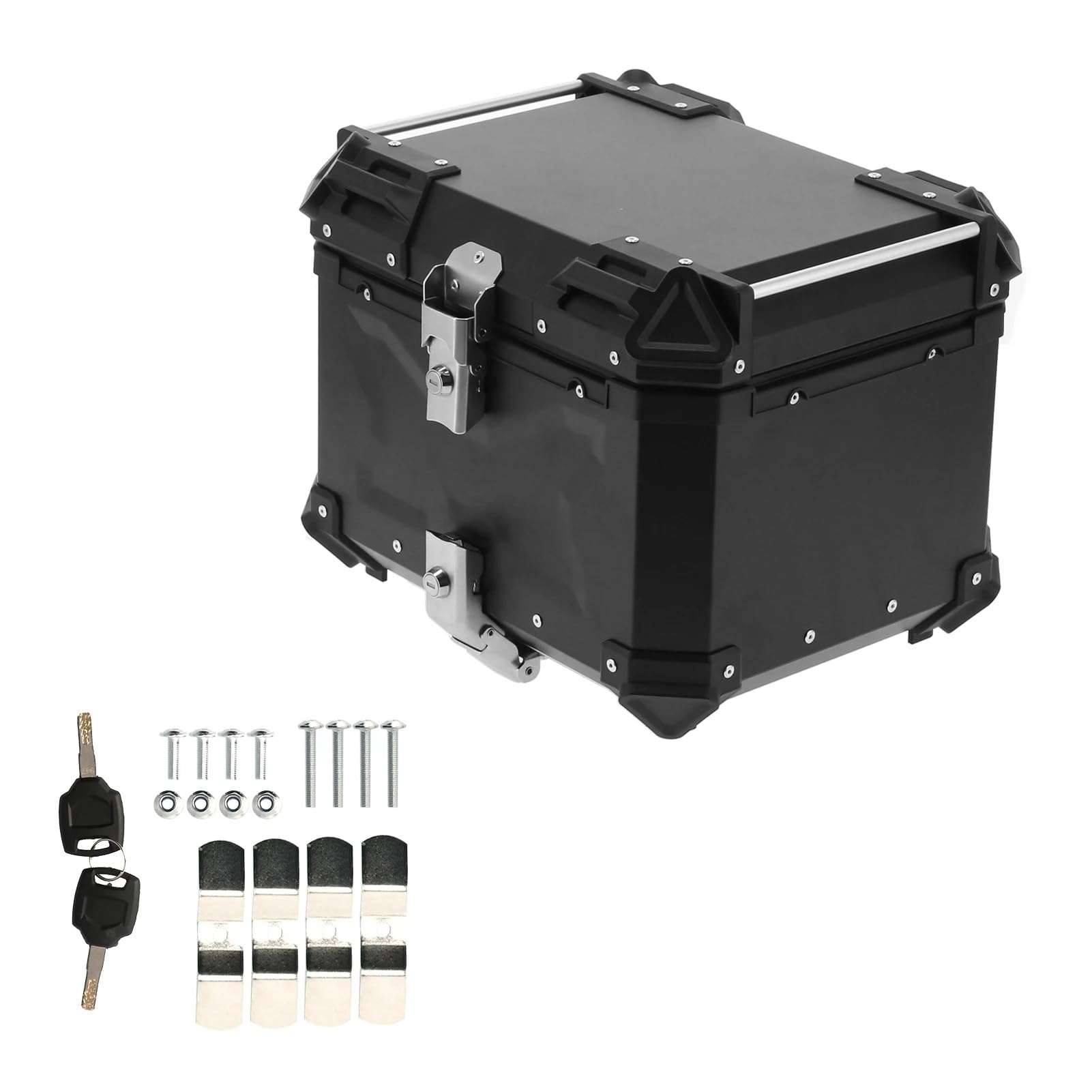 Top Case Moto 45L Aluminio - Maleta Rígida Universal Negro para Moto Aventura - Baúl Trasero Compatible Honda KTM Yamaha SYM Accesorios Impermeables