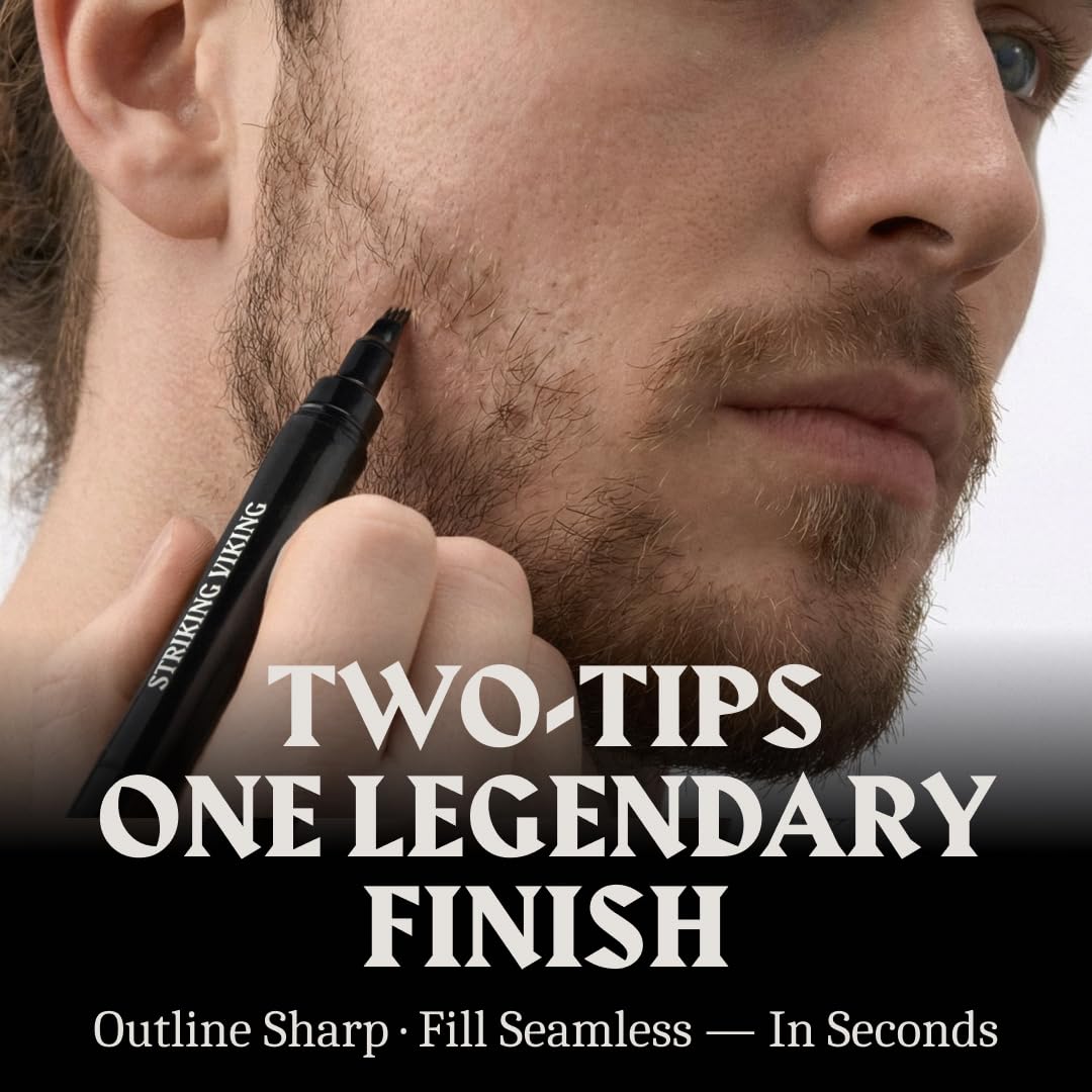 Striking Viking Beard Pencil Filler, marrone scuro – Set di matite da barba impermeabile, realistica e durevole con 1 penna stilografica e pennello, migliora i peli del viso