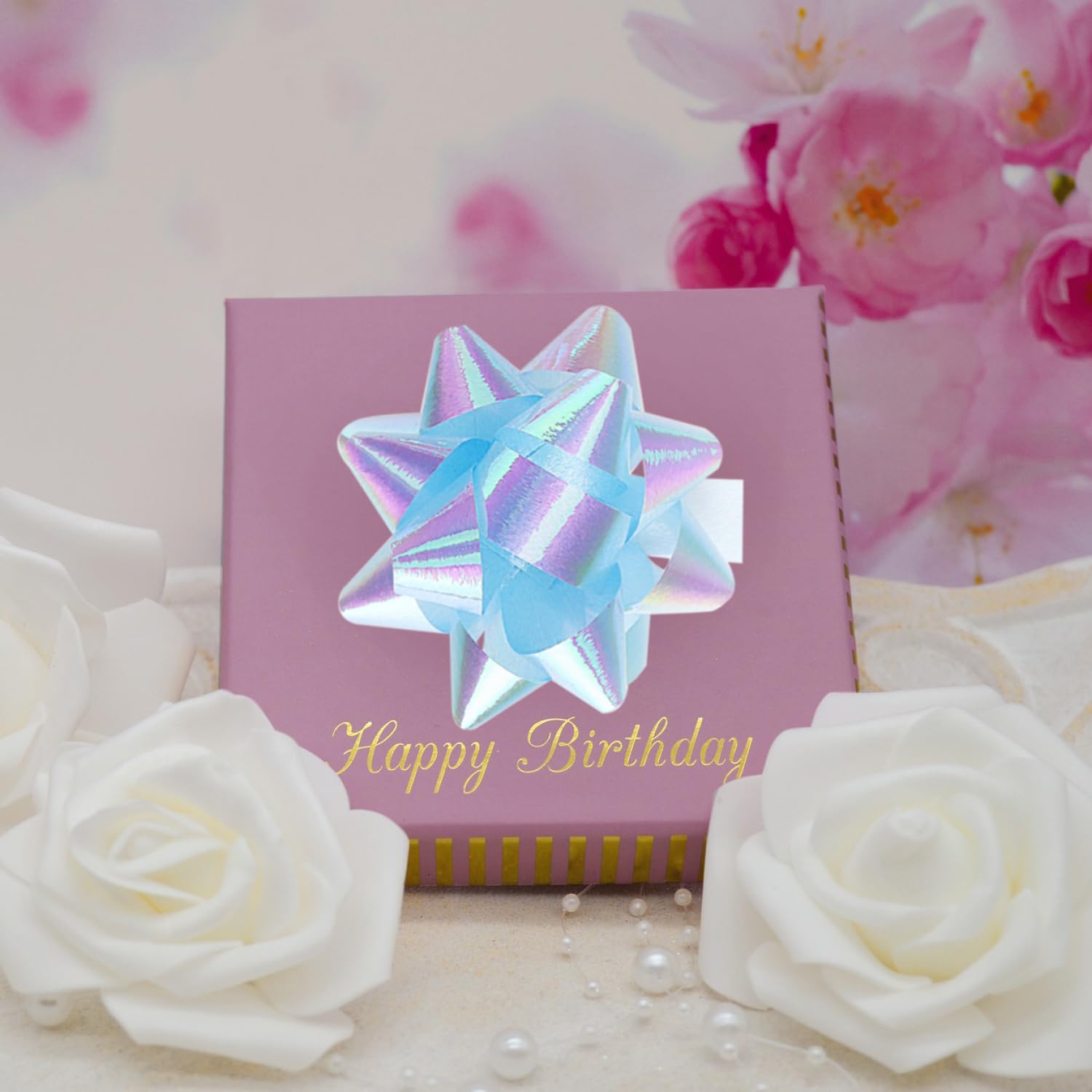 Lazos de Regalo autoadhesivos 5x2 cm Decorativos para Navidad Cumpleaños Bodas (Azul Claro/Rosa/Verde) 60 uds