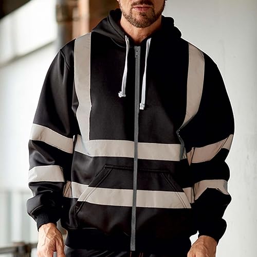 Miniatura 3 de Chaqueta de seguridad reflectante para hombre, alta visibilidad, trabajo, bomber abrigos, alta visibilidad, construcción, cremallera, sudadera con