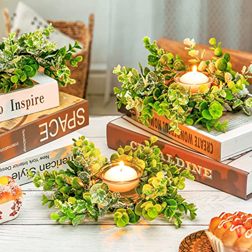 jexine 8 pcs mini artificial eucalyptus wedding candle rings 3153939 fake lavender floral wreath greenery leaves boho garland for wedding fall front door christmas table decoreucalyptus
