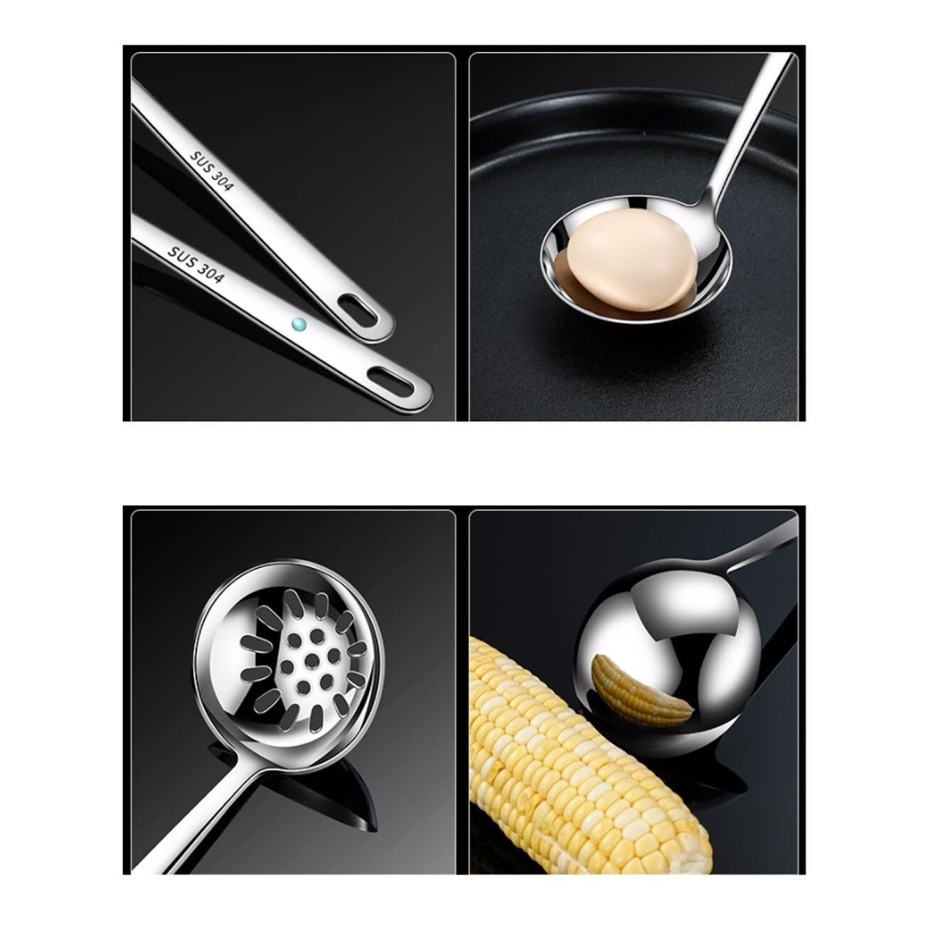 Juego De Cucharas Y Espumaderas De Acero Inoxidable, 3 Piezas, Utensilios De Cocina Duraderos De Acero Inoxidable 304.