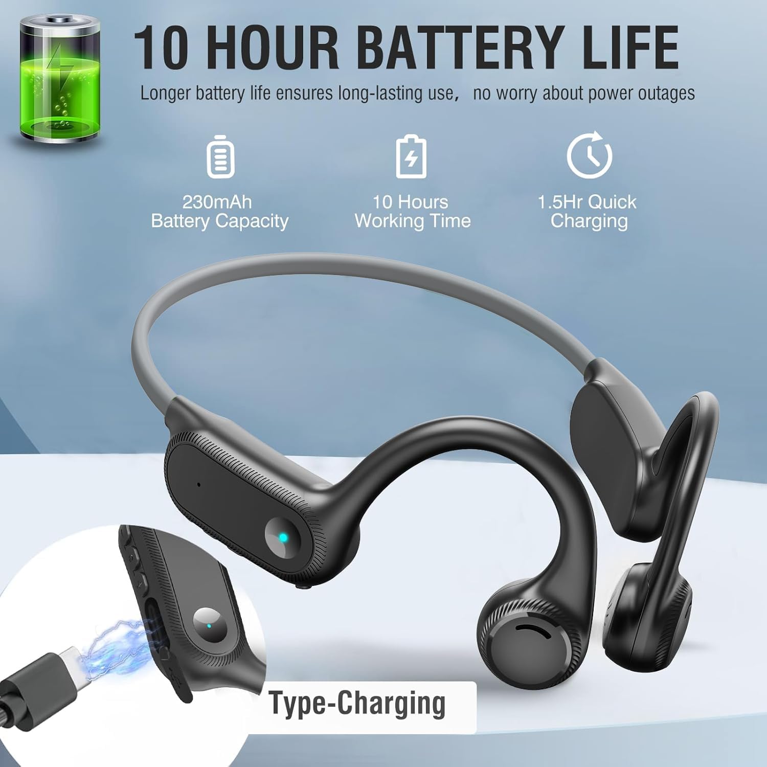 Bone Conduction Headphones,Open Ear Wireless Headphones Bluetooth 5.2 Sport Headset with Mic,10H Playtime Sweatproof Lightweight Earphones for Running, Gym, Cycling, Hiking (Grey) 4