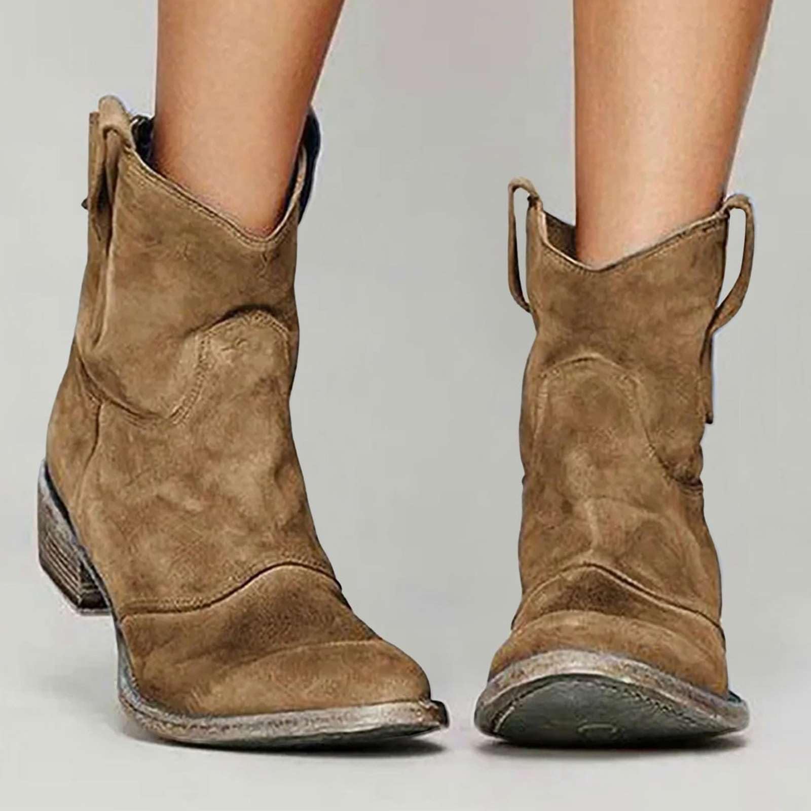 Stiefeletten Damen Winter Cowboy Boots Western Vintage Wasserdicht Retro Cowboystiefel Bequemer Klassisch Wildleder Elegante Elegant Leder Westernstiefel Kurzschaft Stiefel Herbst Schuhe