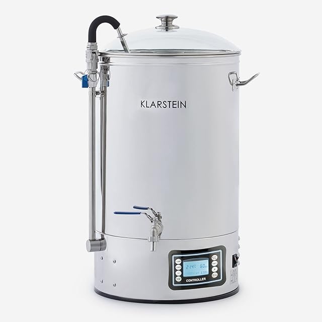 Klarstein Mundschenk Mash Tun - Mash Kettle Beer Brewing Set, Home Brewing, LCD Display, Touch Panel, Easy Emptying via Secure Drain Tap, Stainless Steel, 30 L