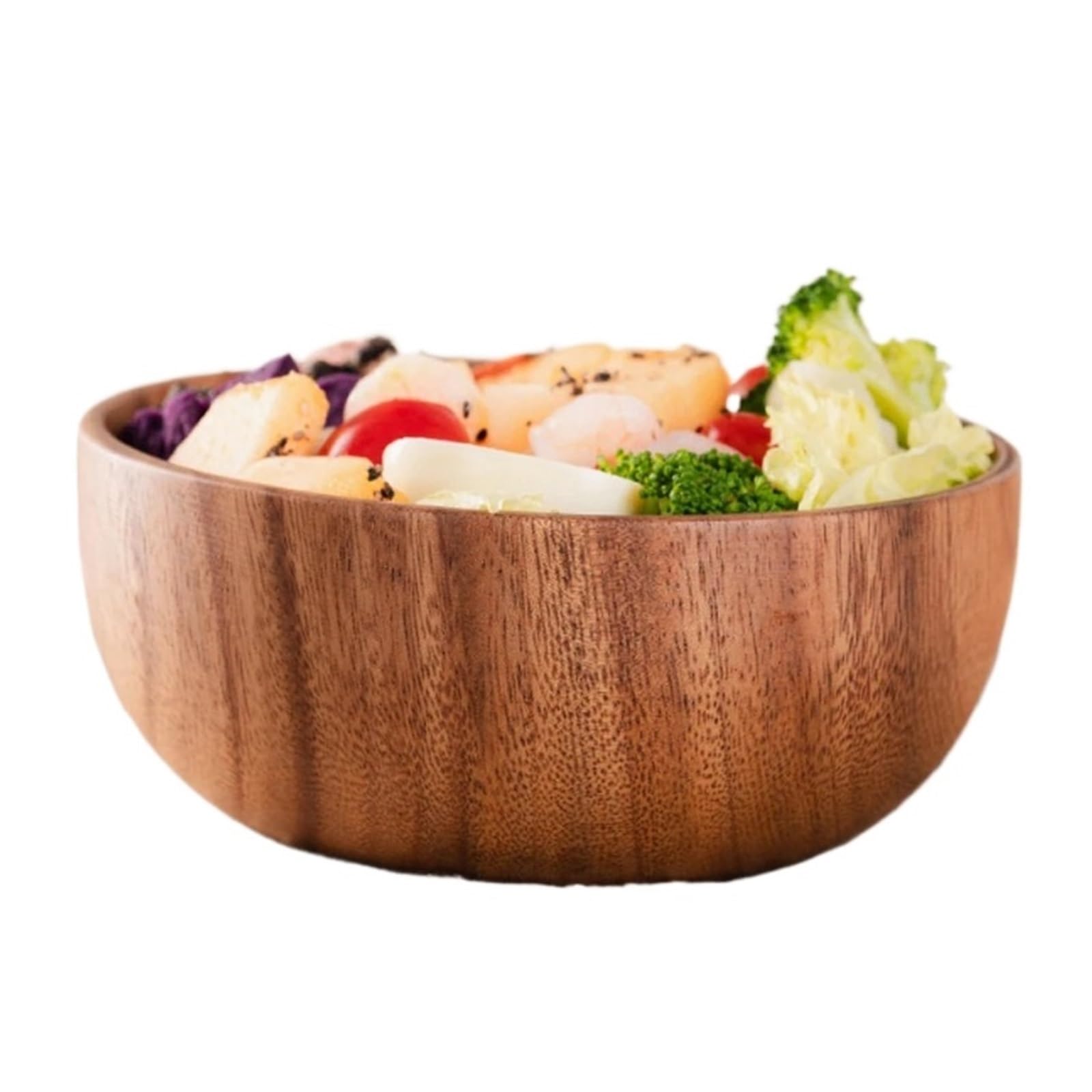 Ensaladera de Madera Natural Hecha a Mano – Cuenco Sopa Redondo Grande clásico, Platos Comedor, Utensilios Cocina(18x7.5cm)