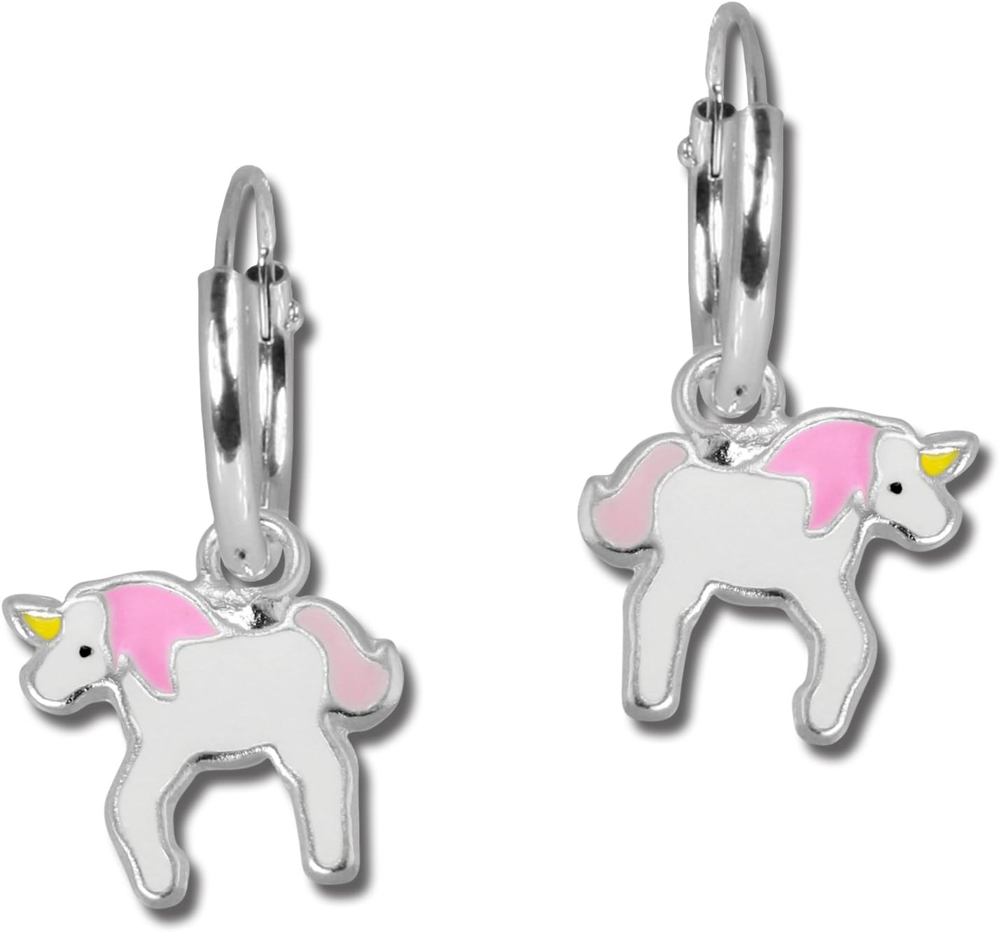 Teenie-WeenieSDO8157W Children's Silver Earrings 11 mm Unicorn White Pink Silver Earrings