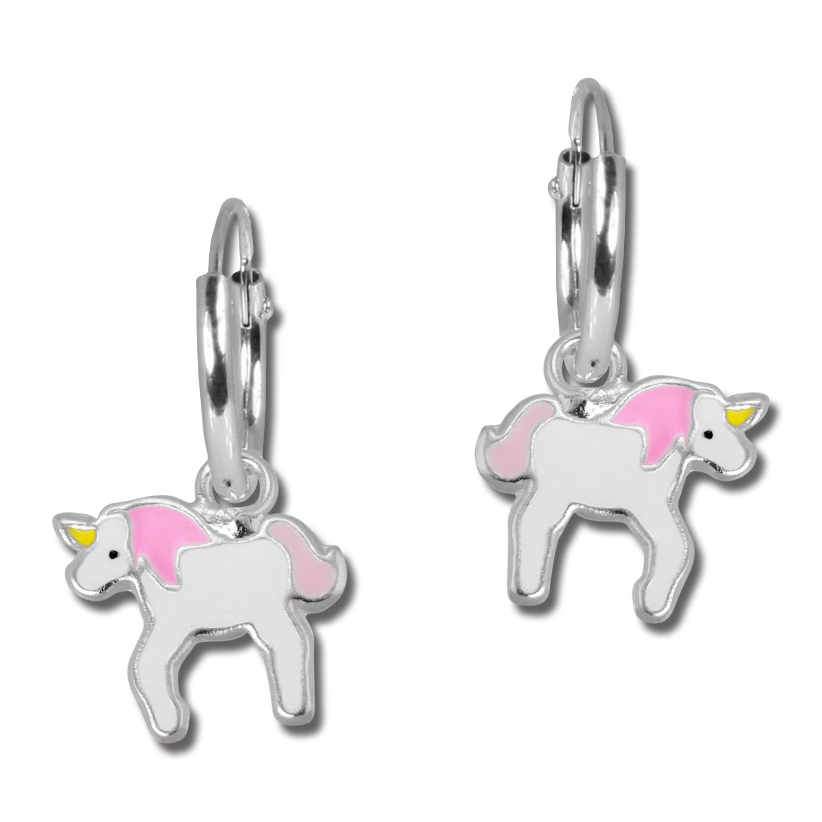 Teenie-WeenieSDO8157W Children's Silver Earrings 11 mm Unicorn White Pink Silver Earrings