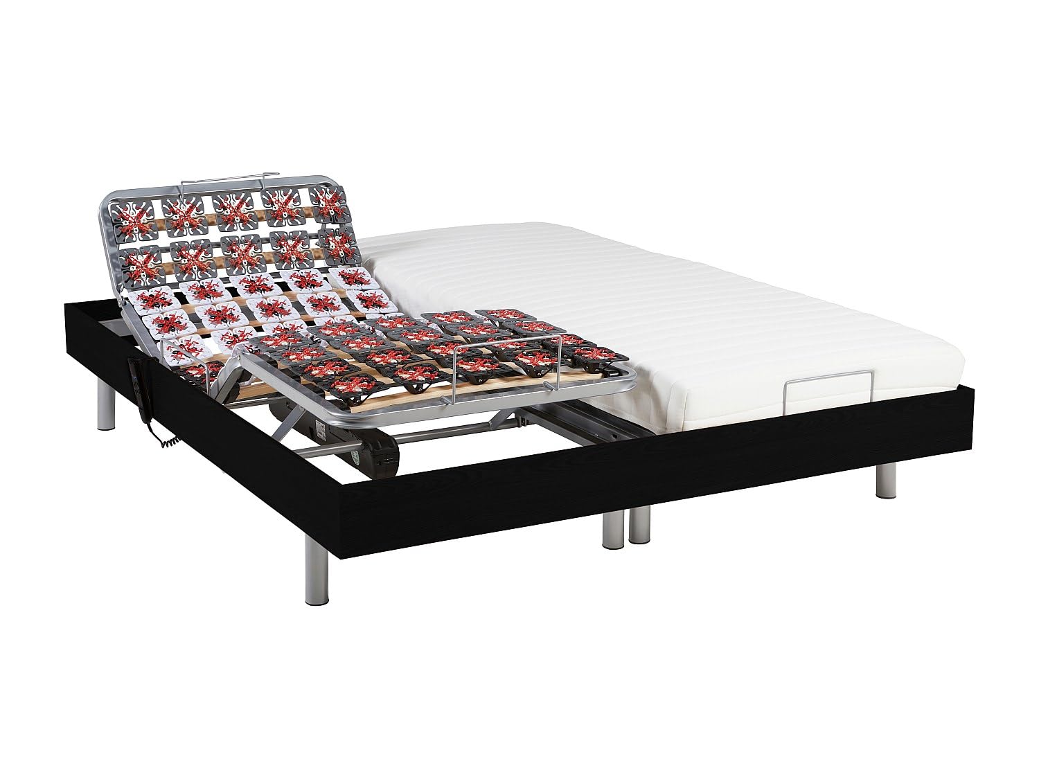 Vente-unique - Lit électrique de Relaxation Tout plots + Matelas Latex - 2 x 90 x 200 cm - Noir - CASSIOPEE III de YSMÉE