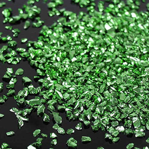Irregular Crushed Glass Chips Sprinkles, 100g Metallic Chunky Glitter Stones for Nail Art, Resin Mold Filler, DIY Crafts, Vase Filler, Jewelry Making (Green)